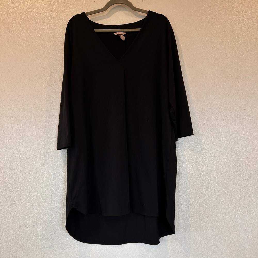 HM+ Womens Black V-Neck High-Low Tunic Top 3/4 Sleeve Plus Size XL